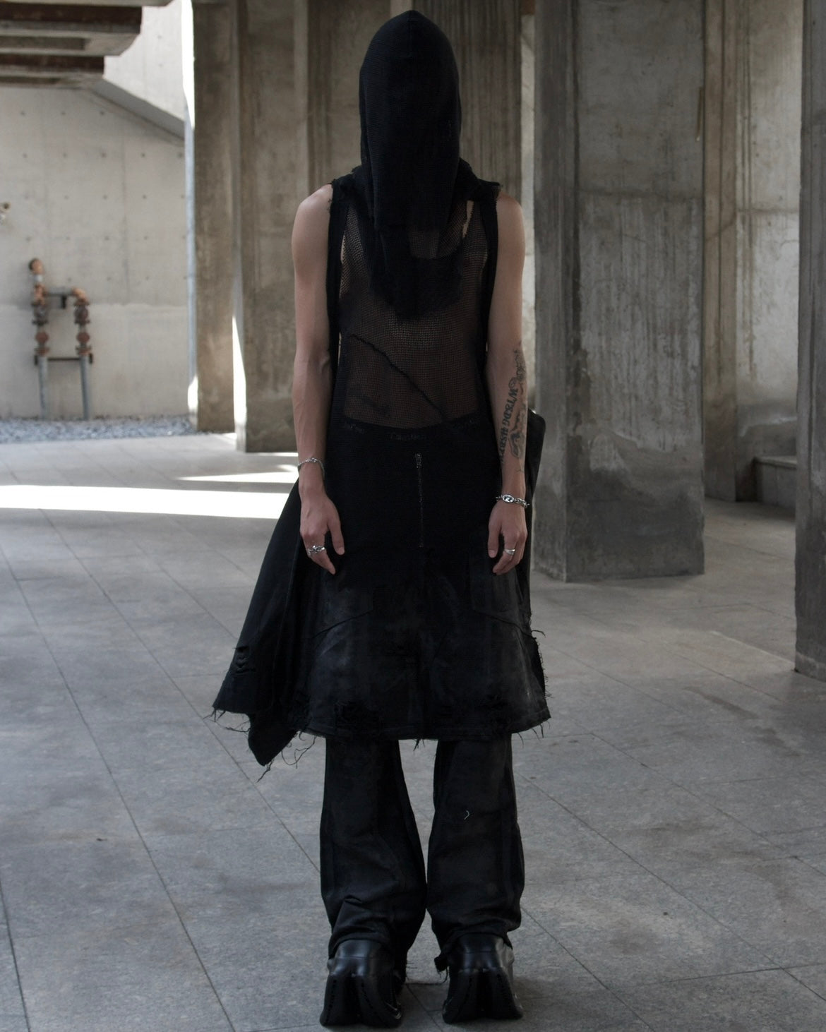 PRENEX - WAXED COATED DOUBLÉ DENIM SKIRT PANTS-BLACK