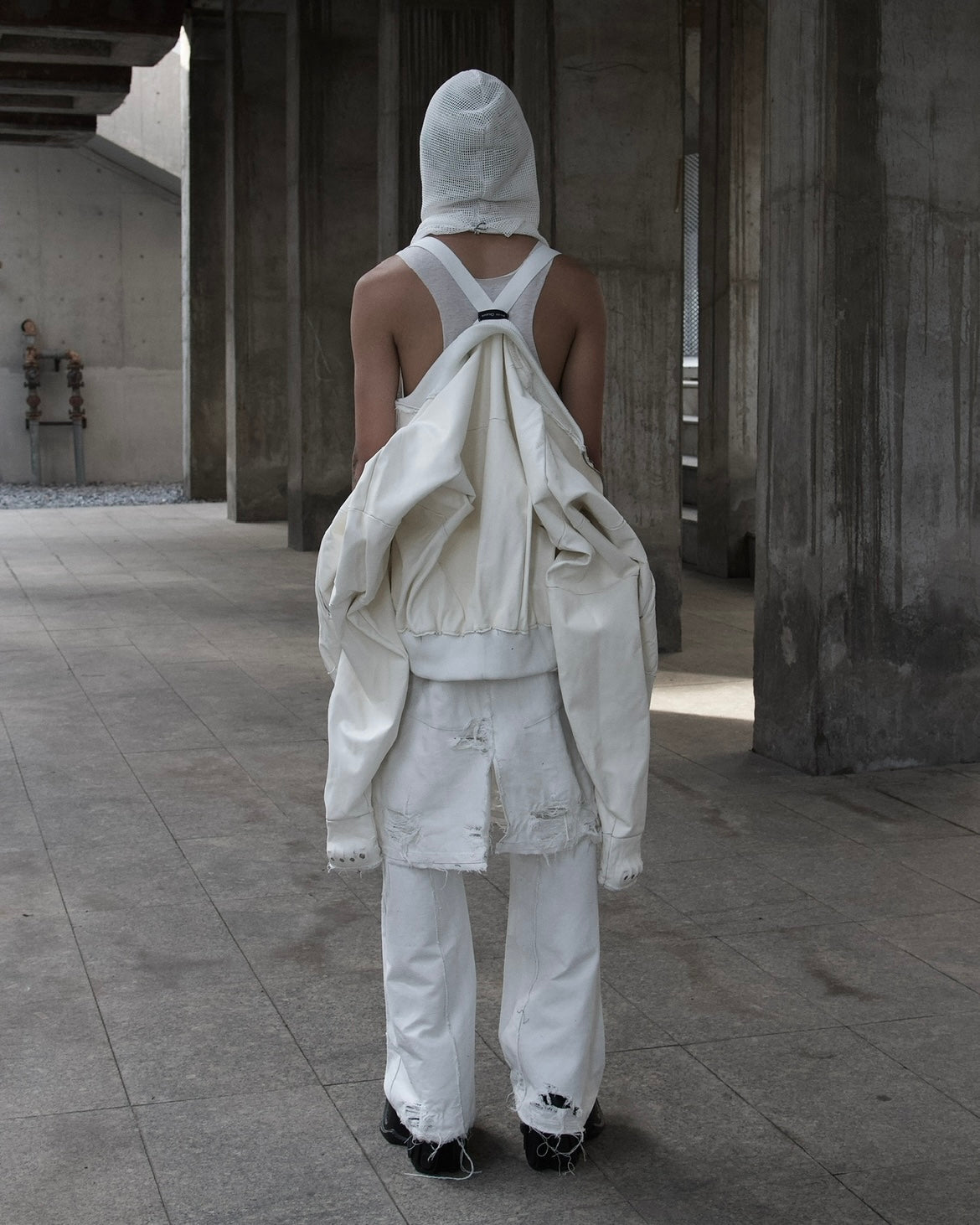 PRENEX - WAXED COATED DOUBLÉ DENIM SKIRT PANTS- WHITE