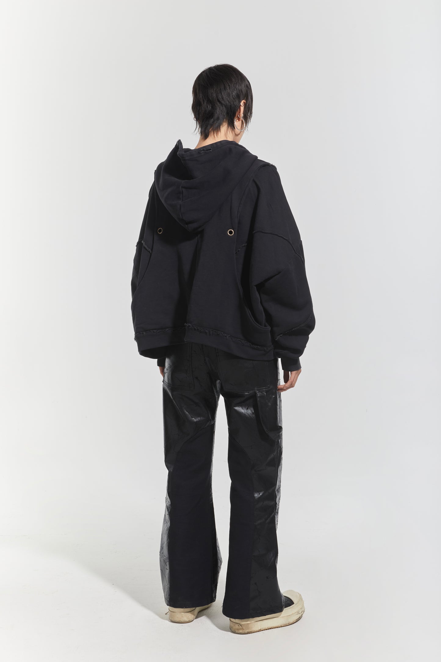 CHP-1 001 'WAVY' WASHED BLACK OVERSIZED ZIP UP HOODIE