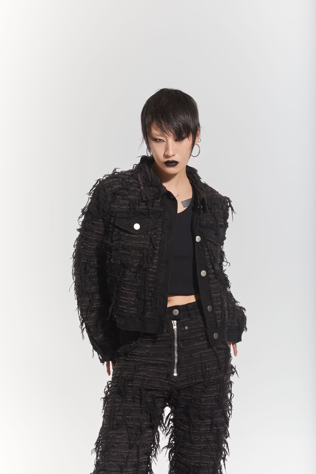 CHP-1 003 DESTROYED WASHED BLACK DENIM JACKET