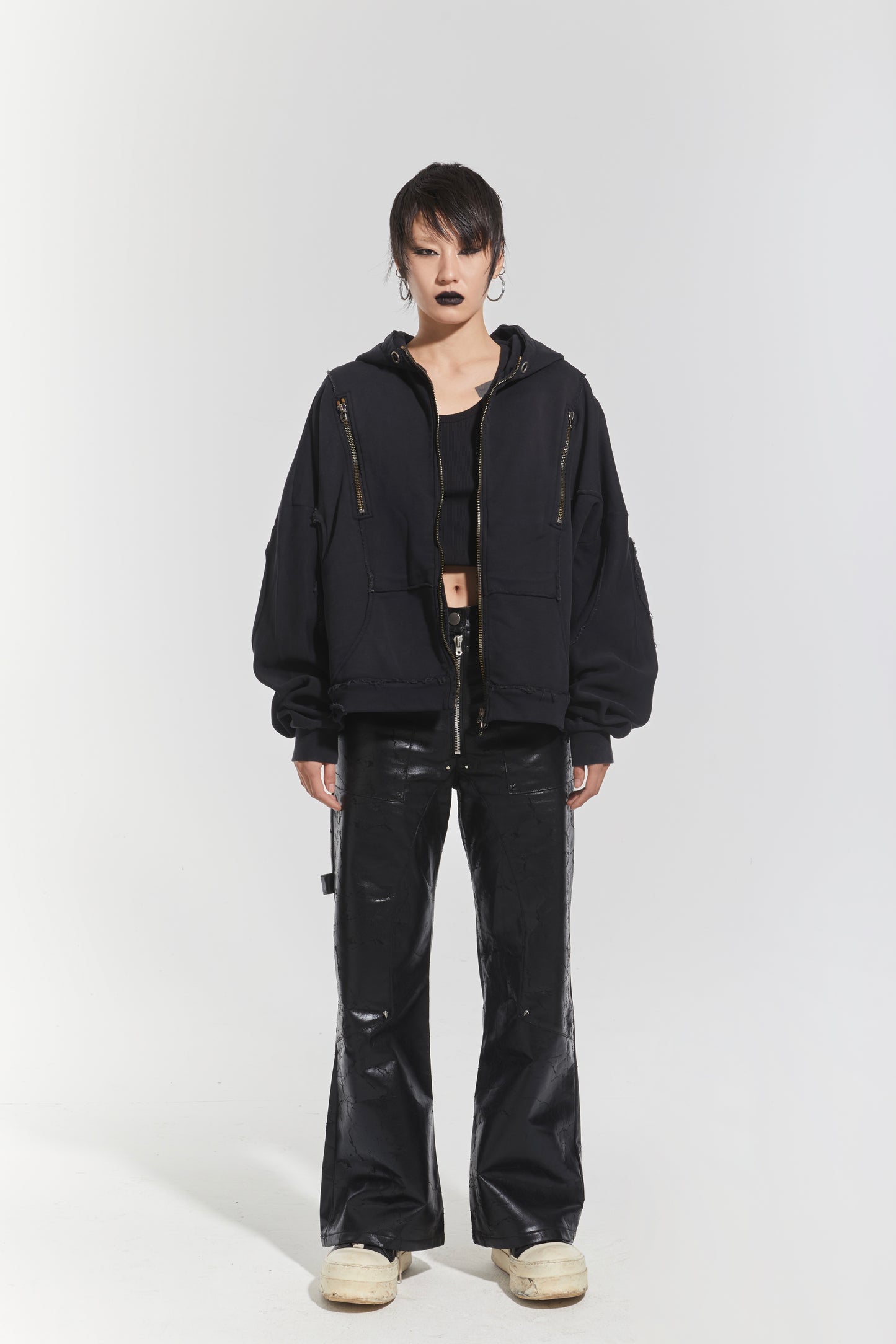 CHP-1 001 'WAVY' WASHED BLACK OVERSIZED ZIP UP HOODIE