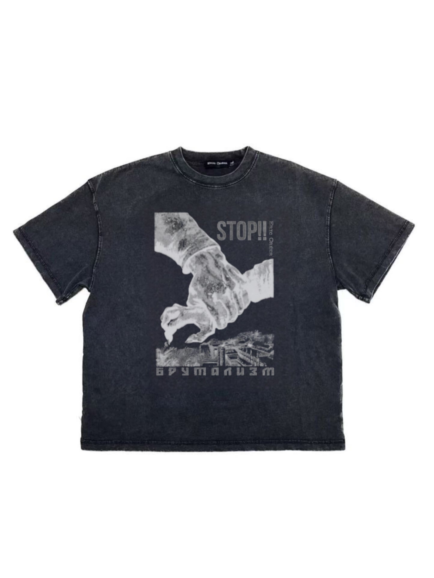 - STOP!!- WASHED BLACK TEE
