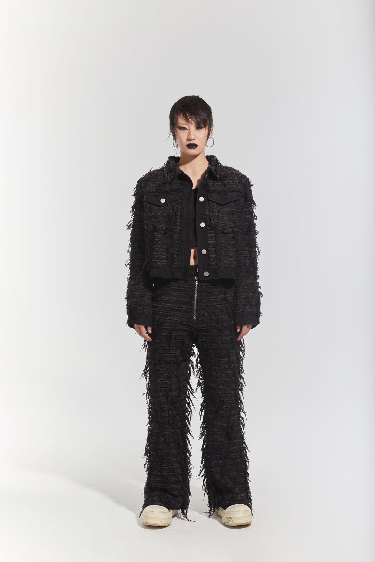 CHP-1 003 DESTROYED WASHED BLACK DENIM JACKET
