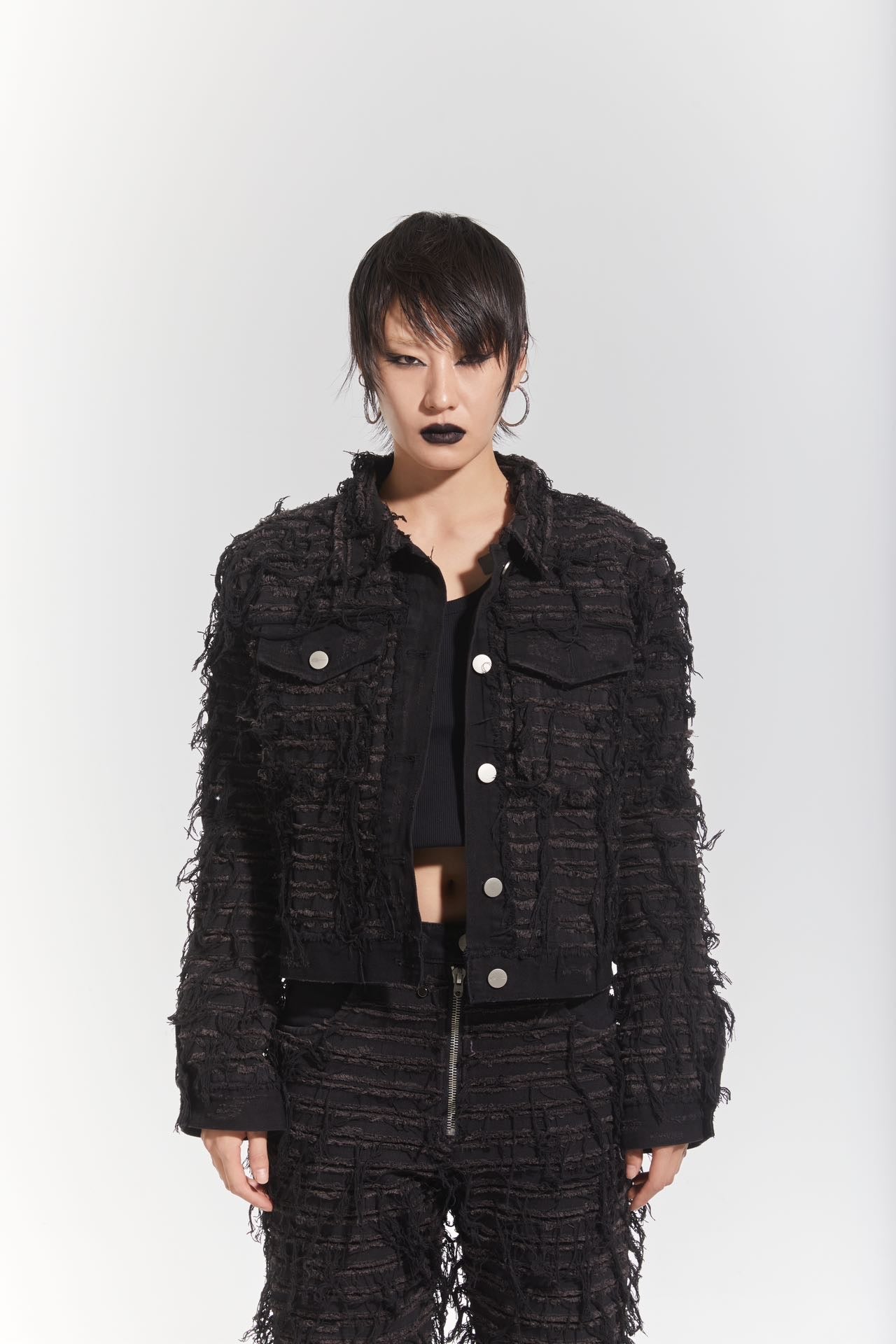 CHP-1 003 DESTROYED WASHED BLACK DENIM JACKET