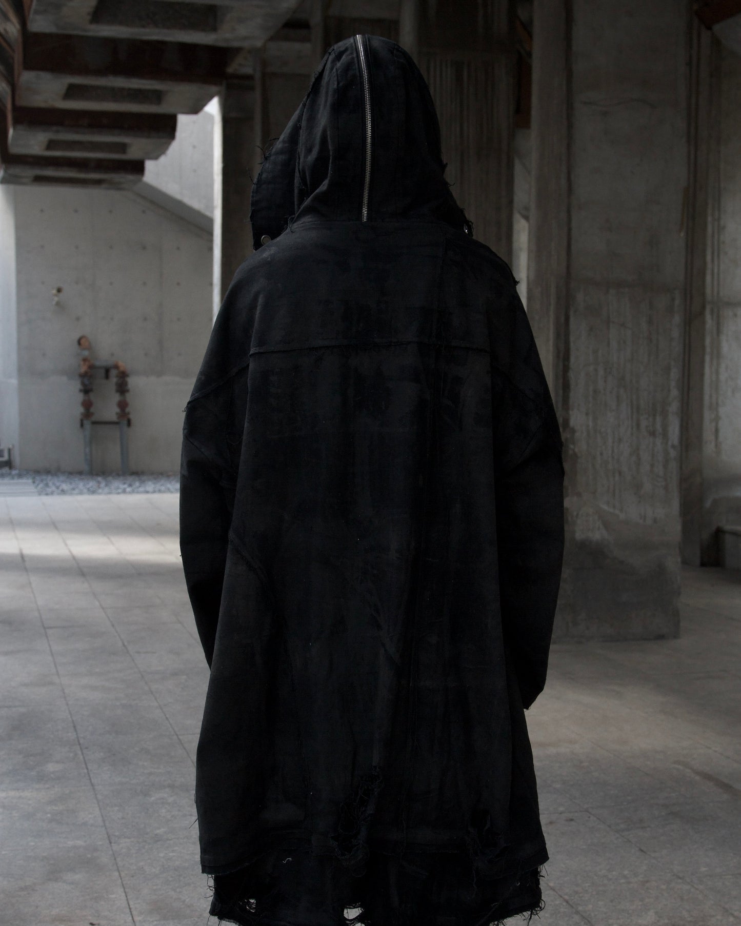 PĮÈGE- WAXED COATED DENIM HOODED PARKA -BLACK