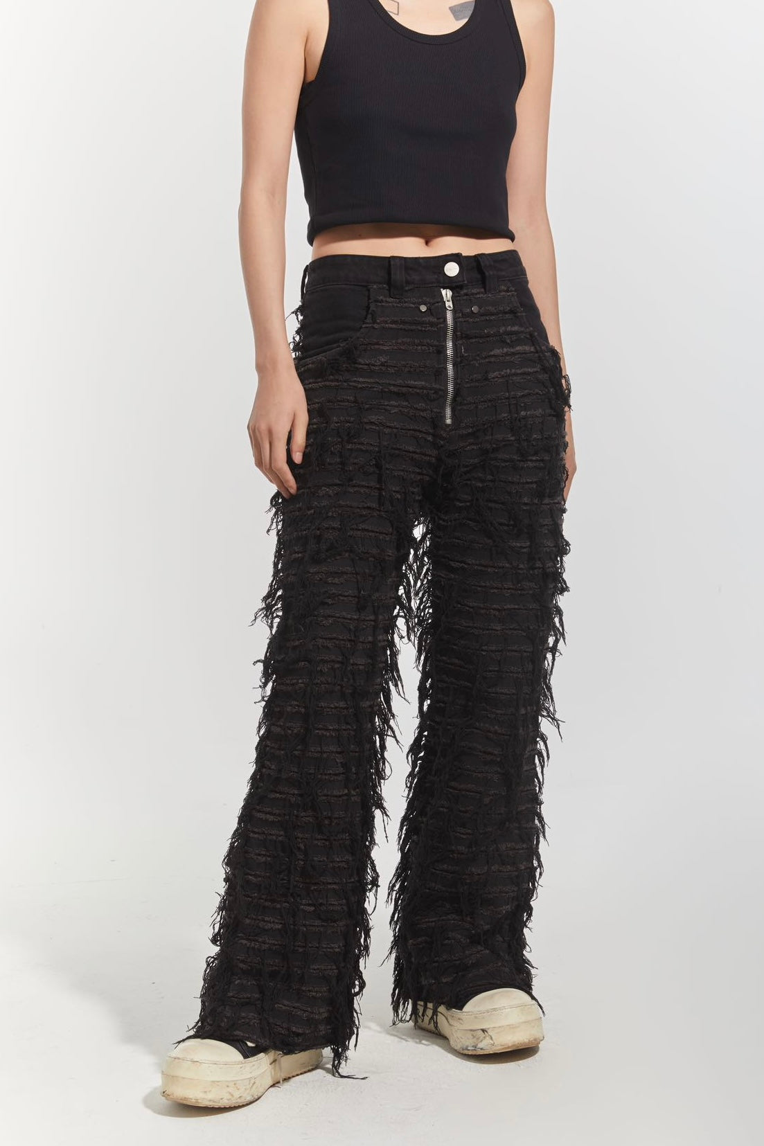 CHP-1 007 DESTROYED WASHED BLACK FLARED JEANS