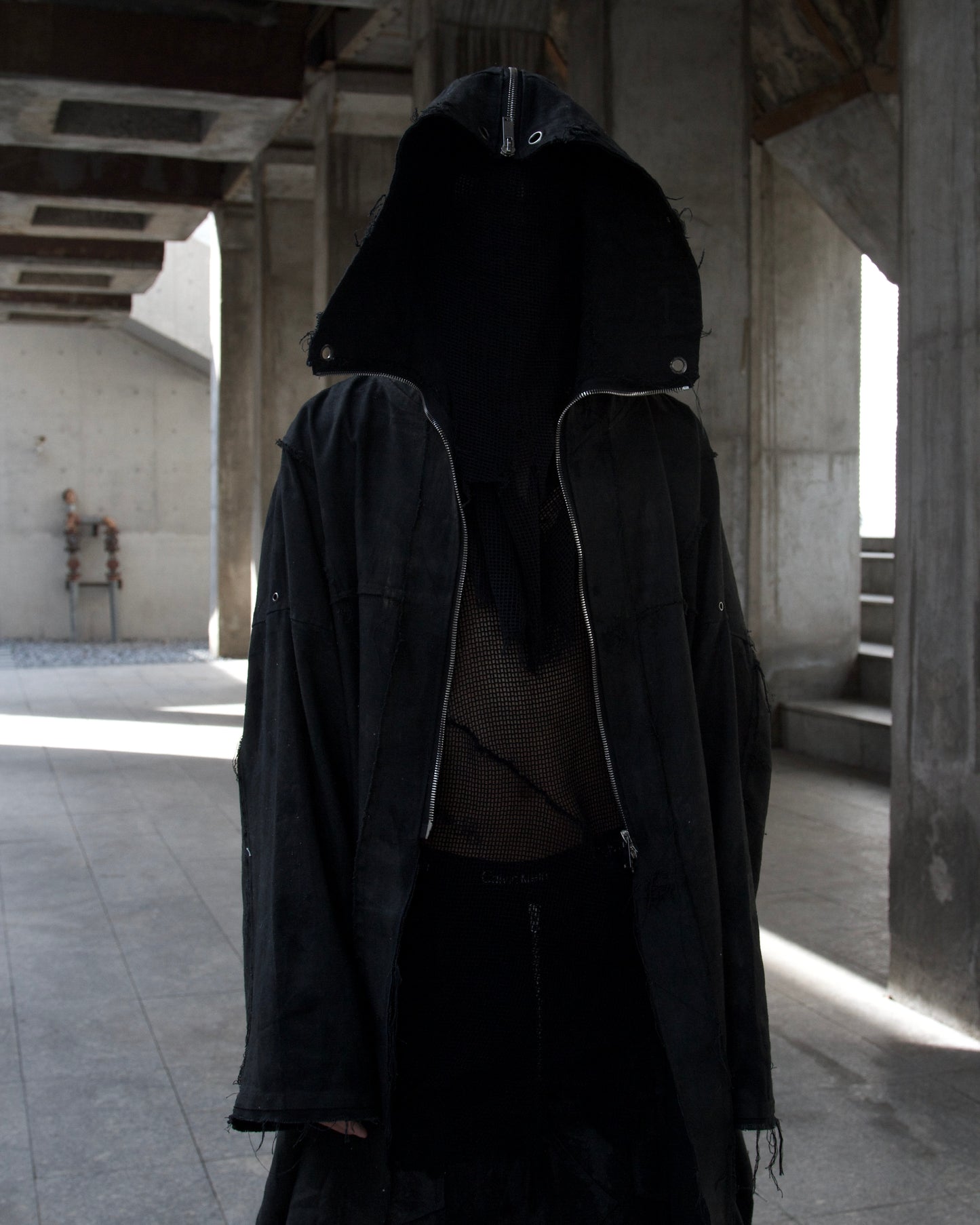 PĮÈGE- WAXED COATED DENIM HOODED PARKA -BLACK