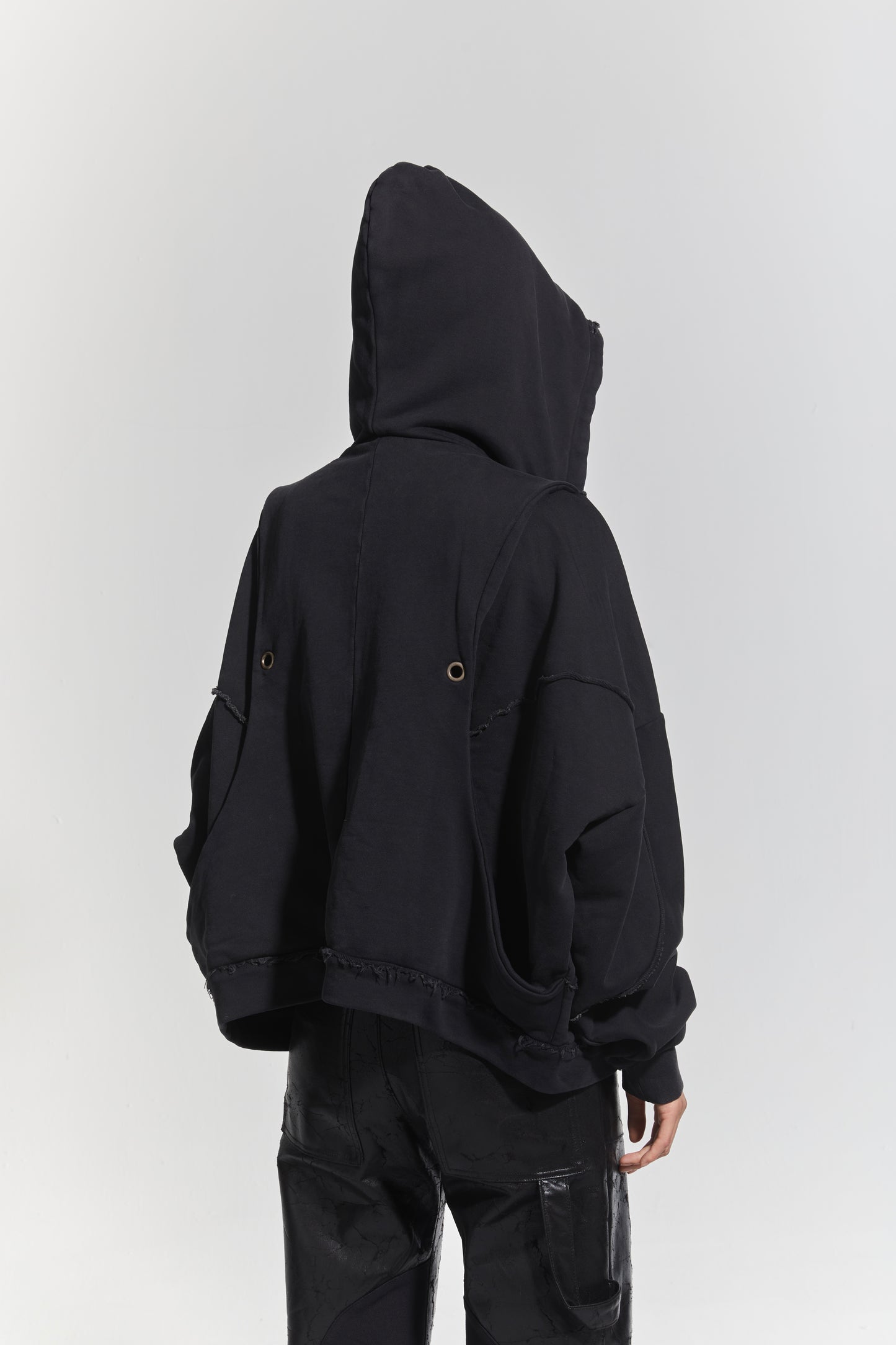 CHP-1 001 'WAVY' WASHED BLACK OVERSIZED ZIP UP HOODIE