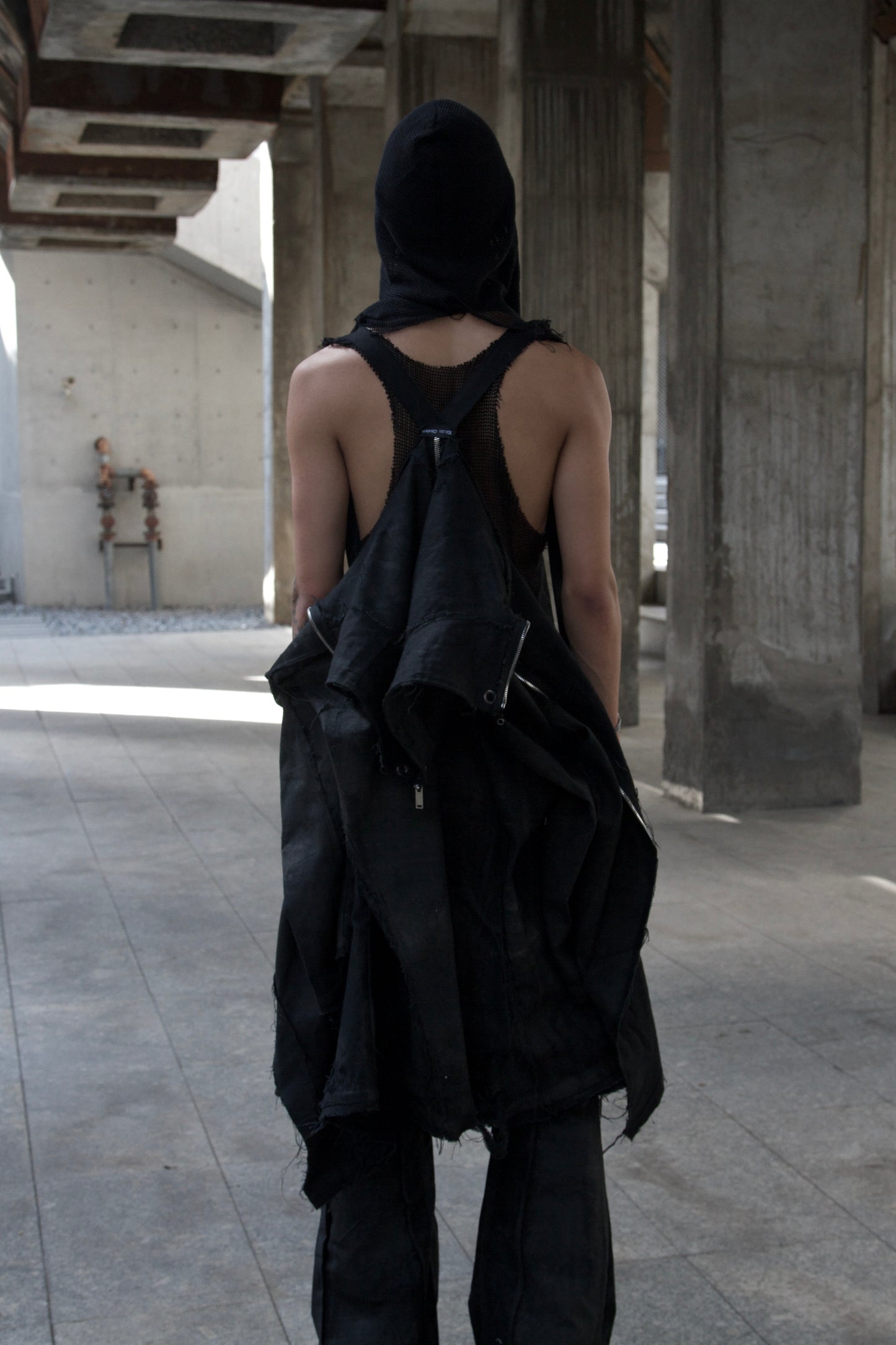 PĮÈGE- WAXED COATED DENIM HOODED PARKA -BLACK