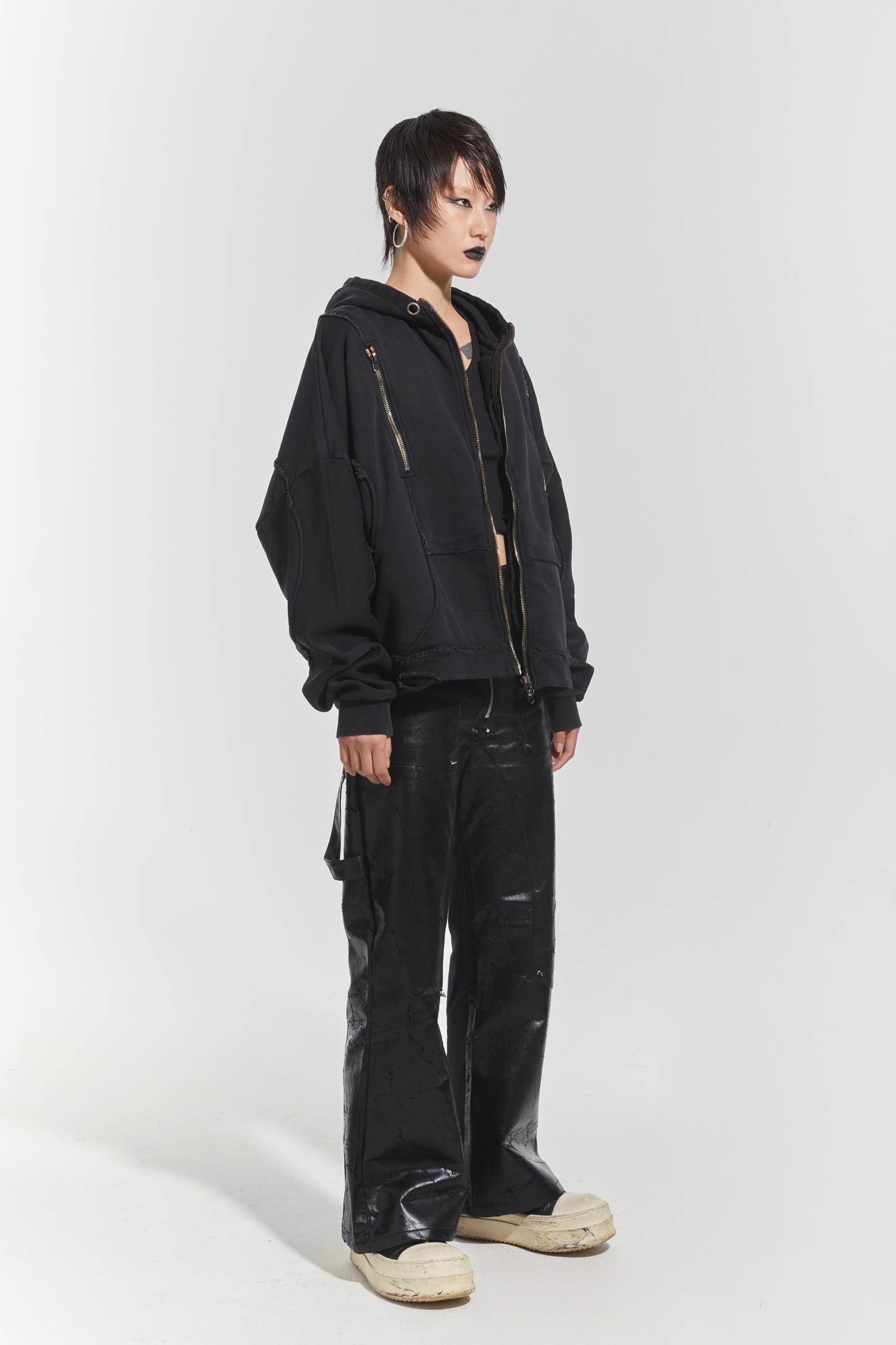 CHP-1 001 'WAVY' WASHED BLACK OVERSIZED ZIP UP HOODIE