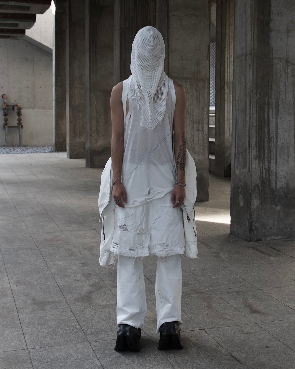 PRENEX - WAXED COATED DOUBLÉ DENIM SKIRT PANTS- WHITE