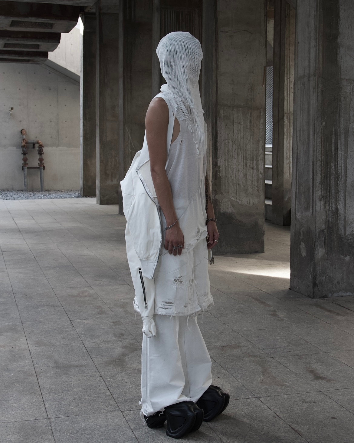 PRENEX - WAXED COATED DOUBLÉ DENIM SKIRT PANTS- WHITE