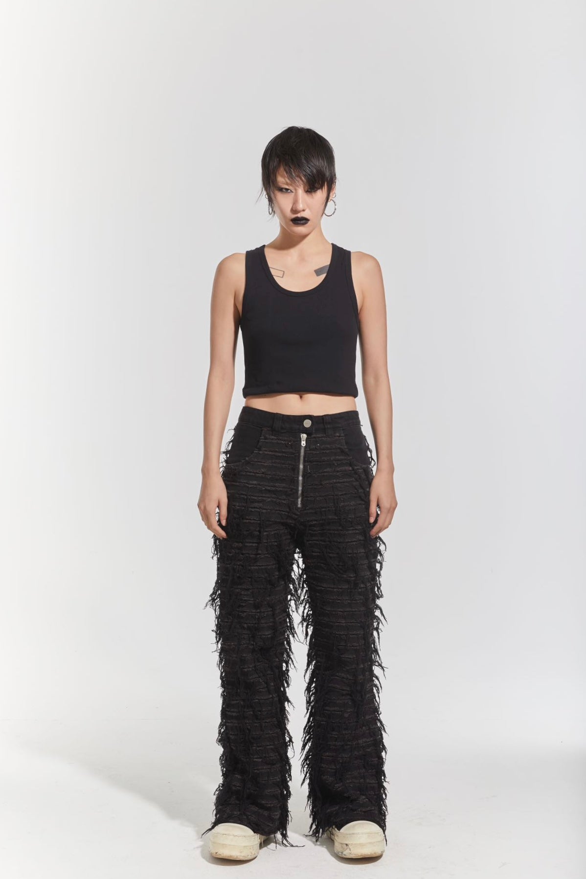 CHP-1 007 DESTROYED WASHED BLACK FLARED JEANS