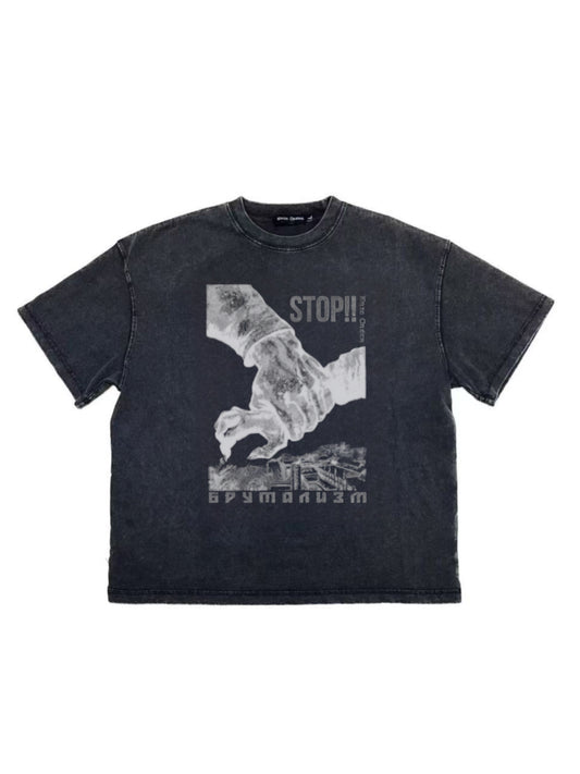 - STOP!!- WASHED BLACK TEE