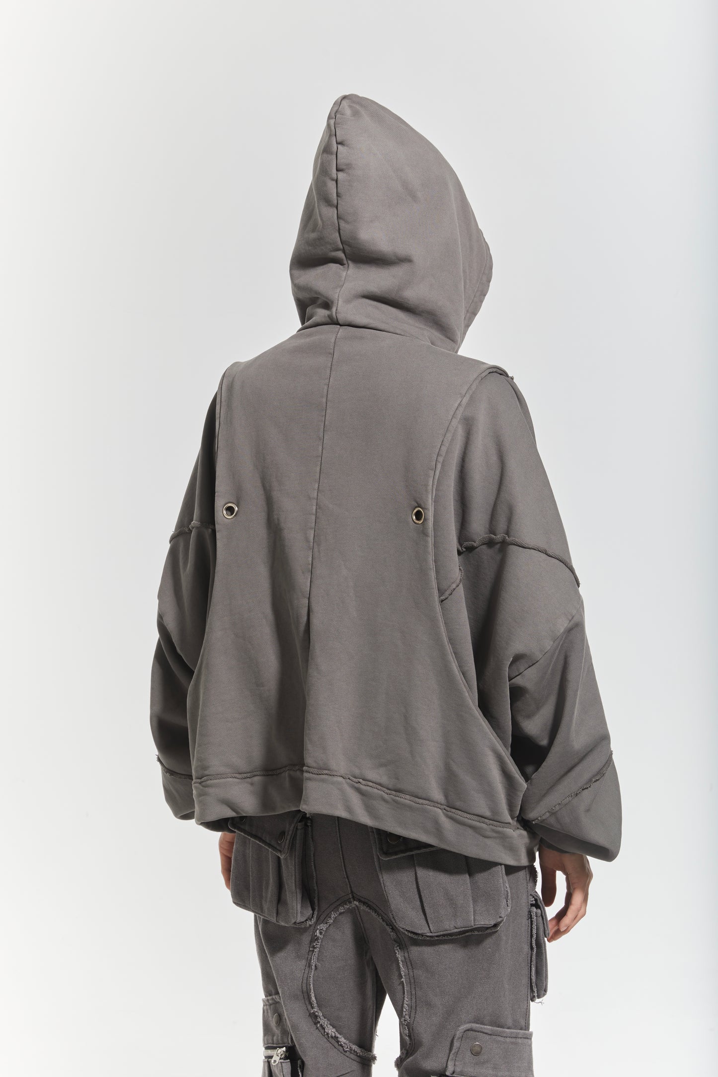 CHP-1 002 'WAVY' WASHED GREY OVERSIZED ZIP UP HOODIE